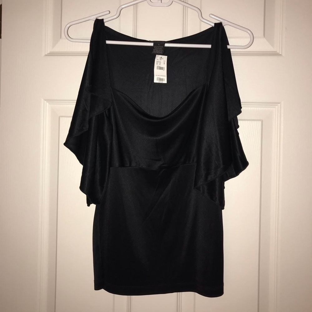 The Limited black silky flutter sleeve top.